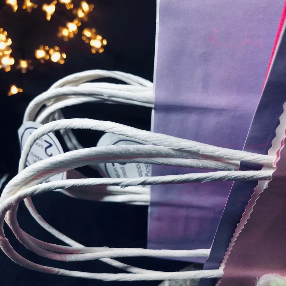 Pastel Pink Red and Lavender Gift Bag with White Twisted Handles